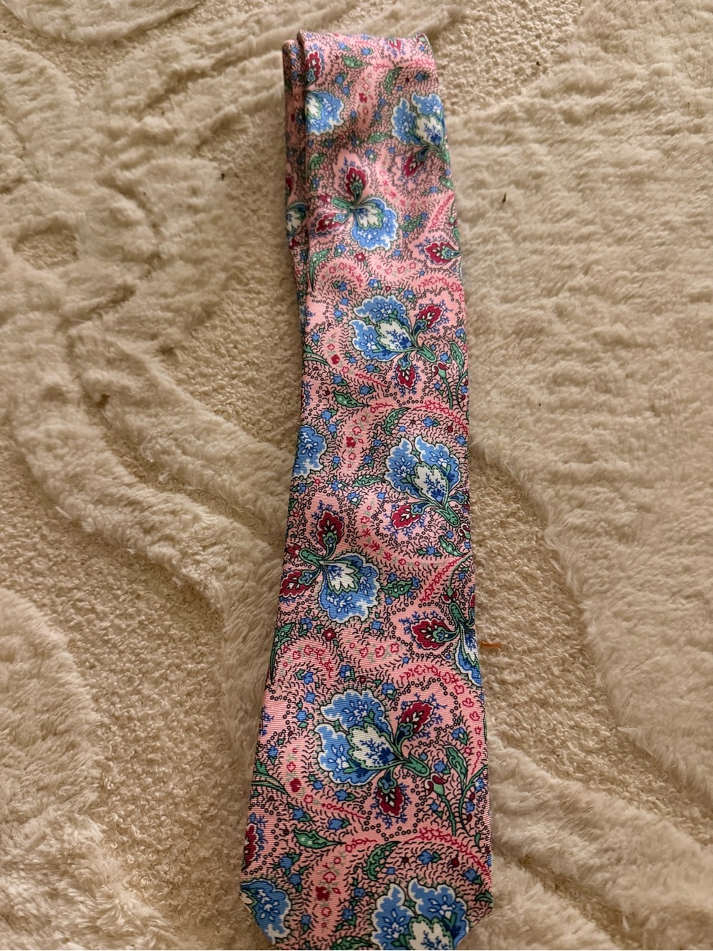 Paul Fredrick Pink Floral Silk Tie with Blue, Green and Red Accents